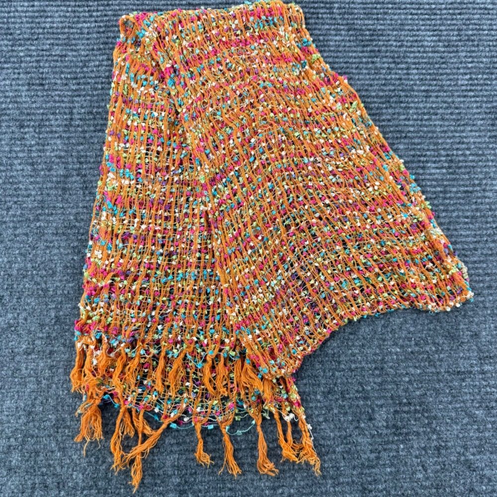 Chadwicks Orange Multi Confetti Open Knit Fringe Scarf 100% Rayon 65 Inch